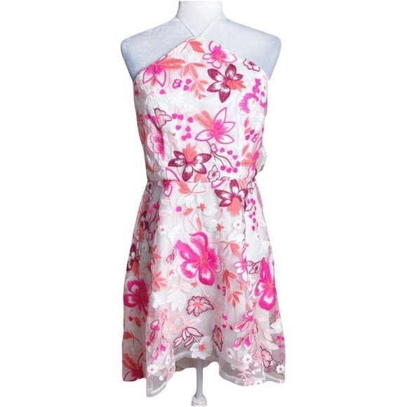 Alexia Admor NWT ALISON Halter Pink Embroidered Hi Low Dress Floral Womens SZ 8 - Picture 2 of 11
